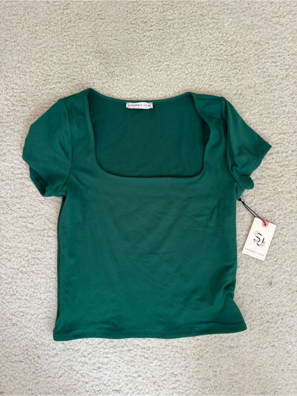 Sincerly Jules Emerald Green Square Neck Short Sleeve Tee